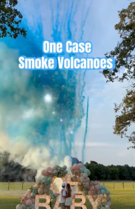 Blue smoke volcano gender reveal celebration Tutus and Bowties