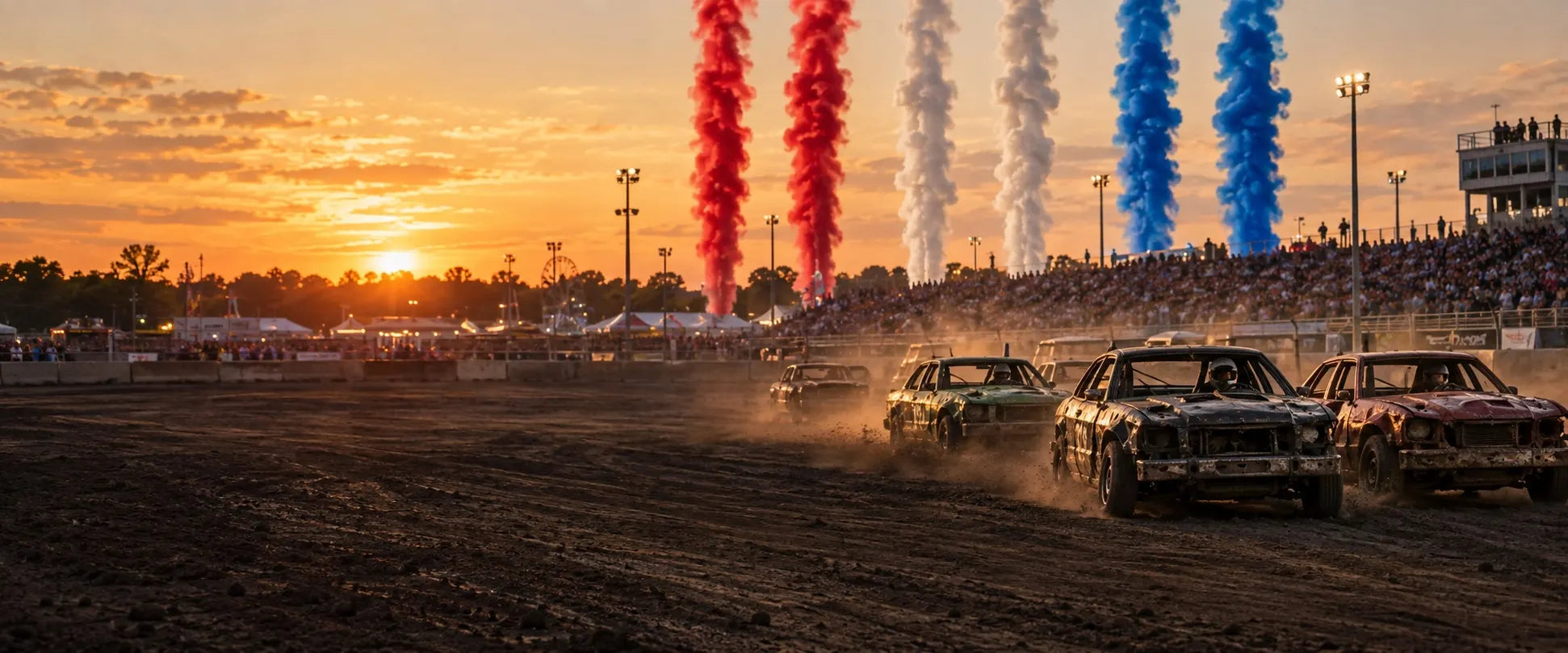 Outdoor motorsport event with colored smoke effects