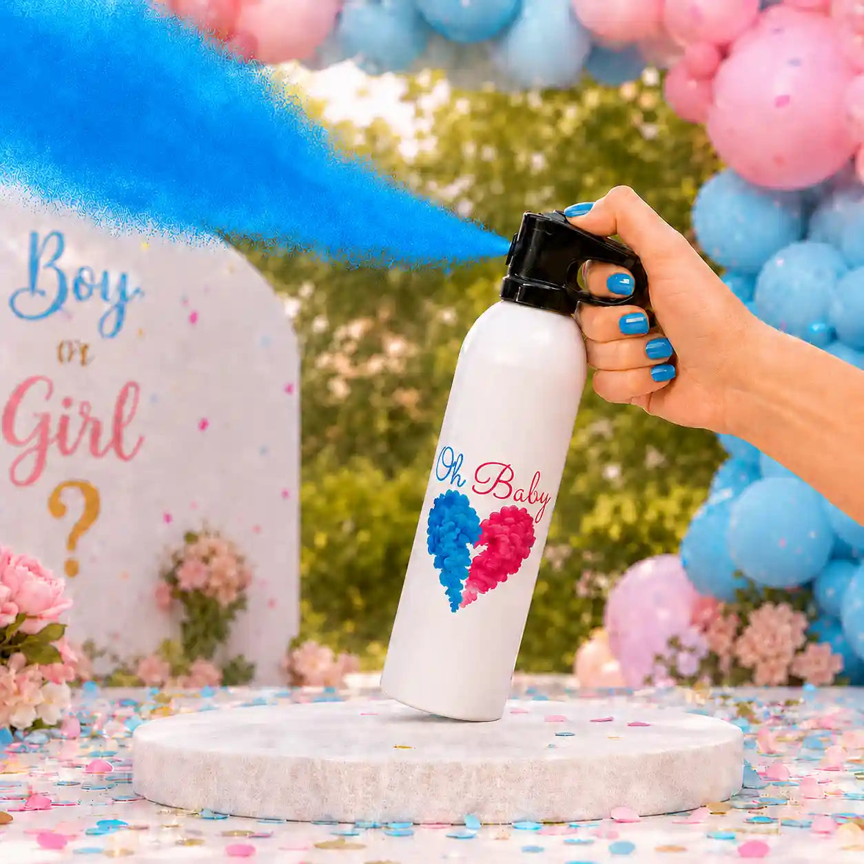 Blue gender reveal fire extinguisher party supply for baby reveal